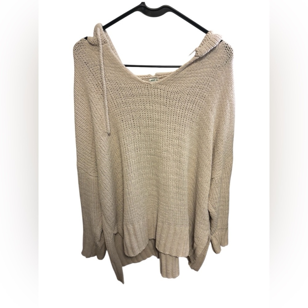 Cozy Aerie White Cream Hooded Knit Poncho | Cottagecore Sweater - Size M